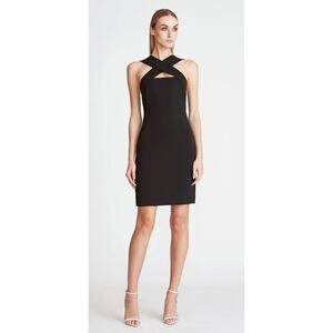 NWT Halston Andie Stretch Crepe Cocktail Mini Dress in Jet Black, 12